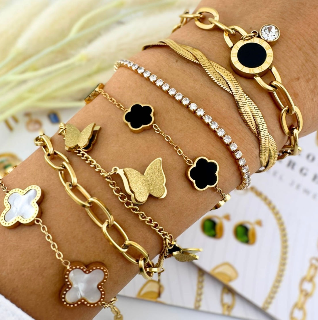 18K Gold Plated Steel "Four-Leaf Clover” Bracelet