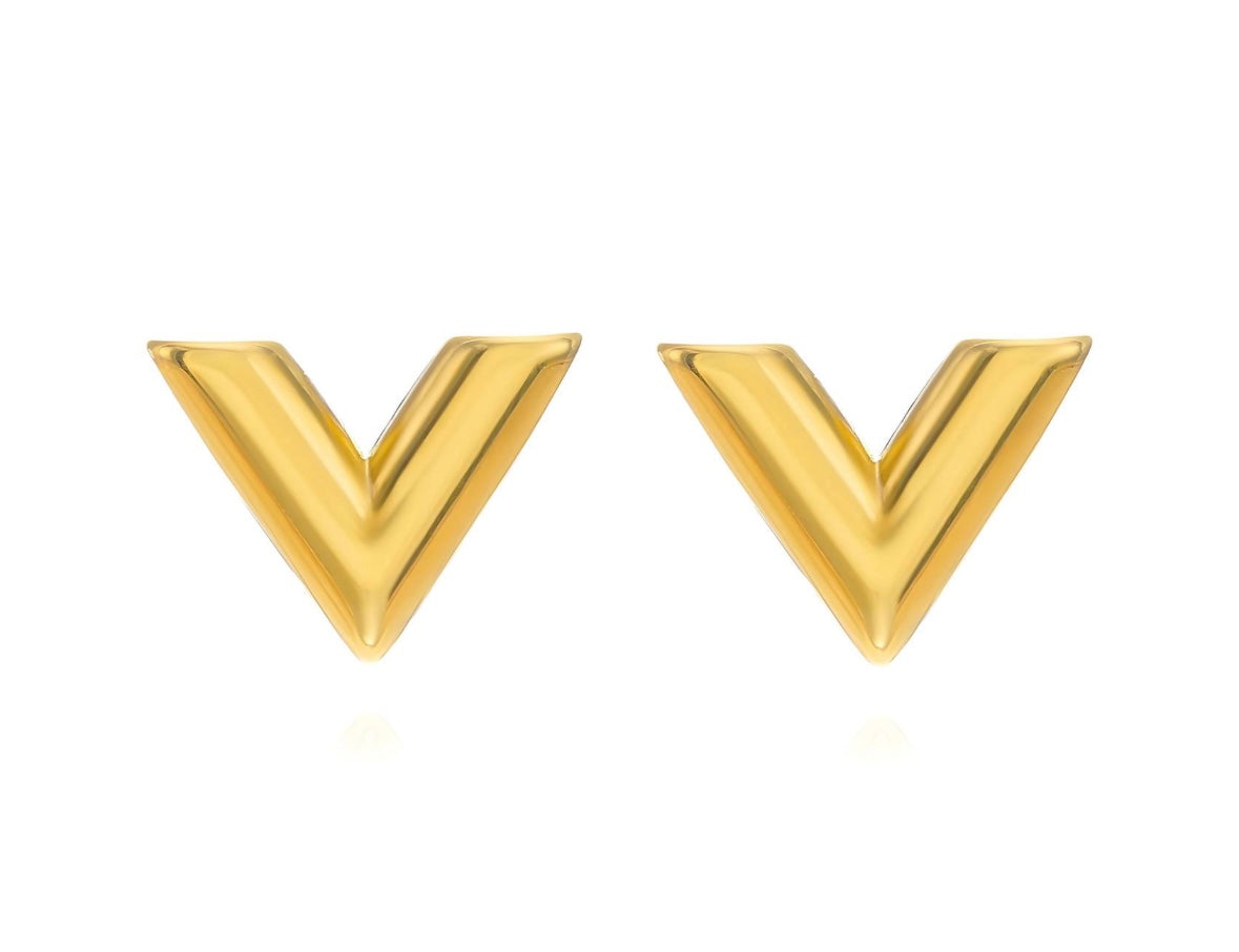 18K Gold Plated Steel “V" Earrings