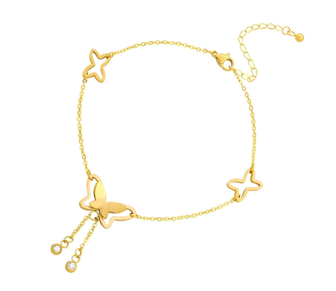18K Gold Plated Stainless Steel "Butterfly" Anklet, Intensity