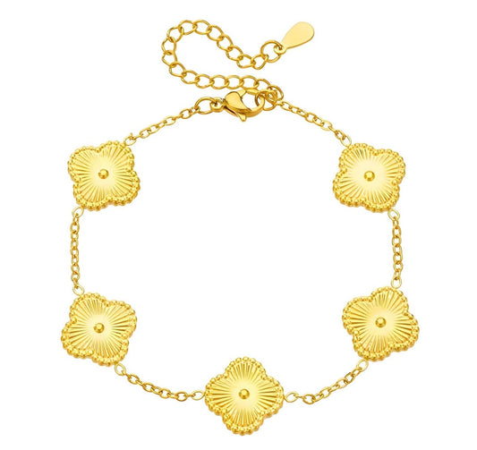 18K Gold Plated Stainless Steel "Four-Leaf Clover” Bracelet, Intensity