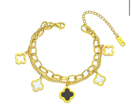 18K Gold Plated Stainless Steel “Four-Leaf Clover” Bracelet, Intensity