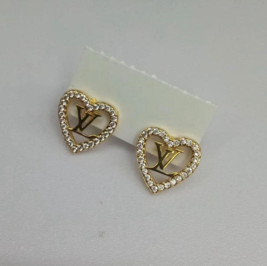 Stainless Steel Inspired Heart LV Earrings