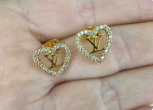 24K Gold Plated Steel “Inspired Heart LV” Earrings
