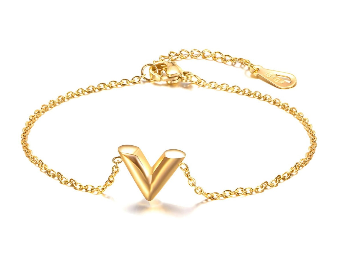 18K Gold Plated Steel "Letter V" Bracelet