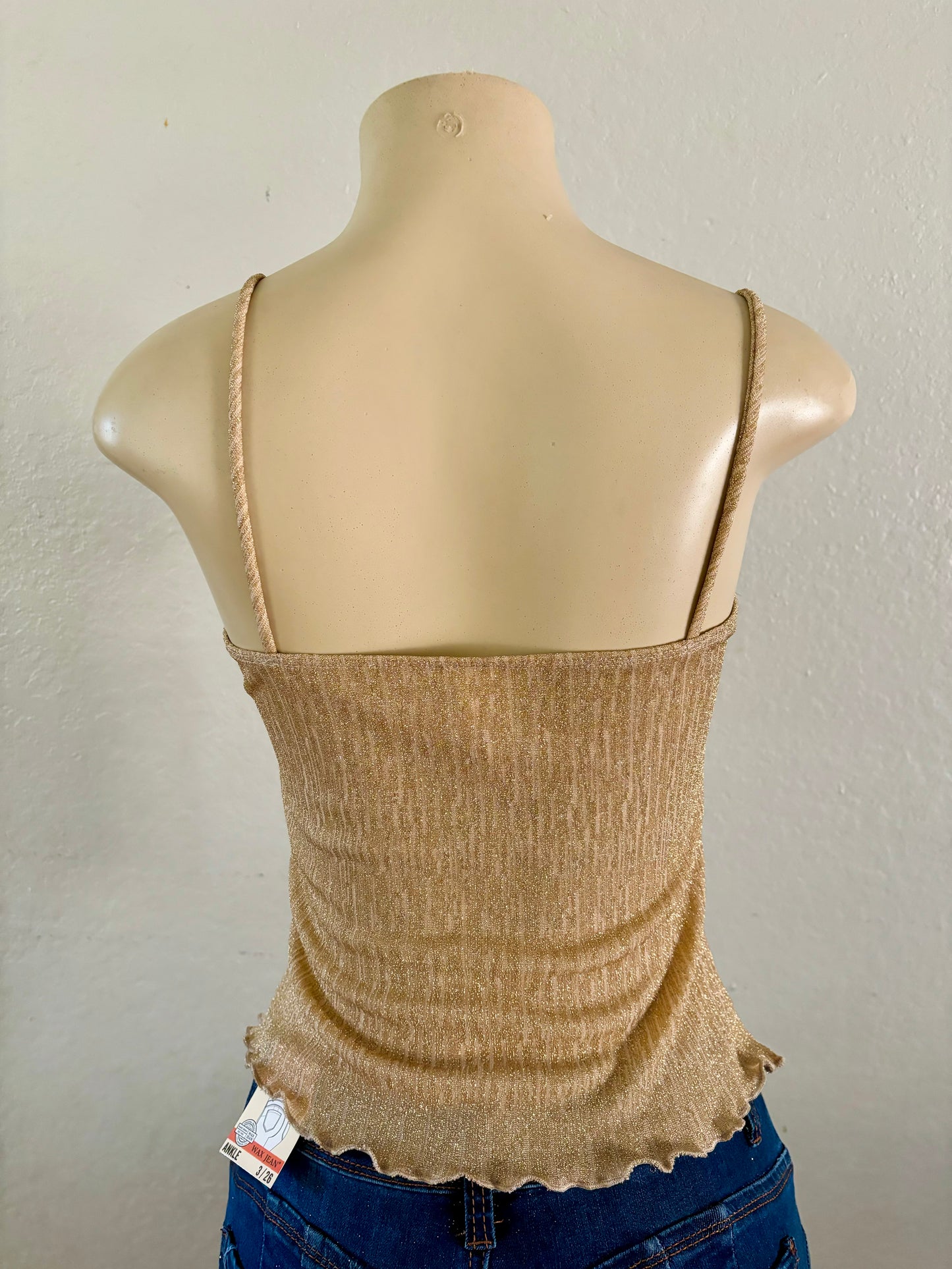 Sleeveless Glitter Top with Centered Butterfly Cut