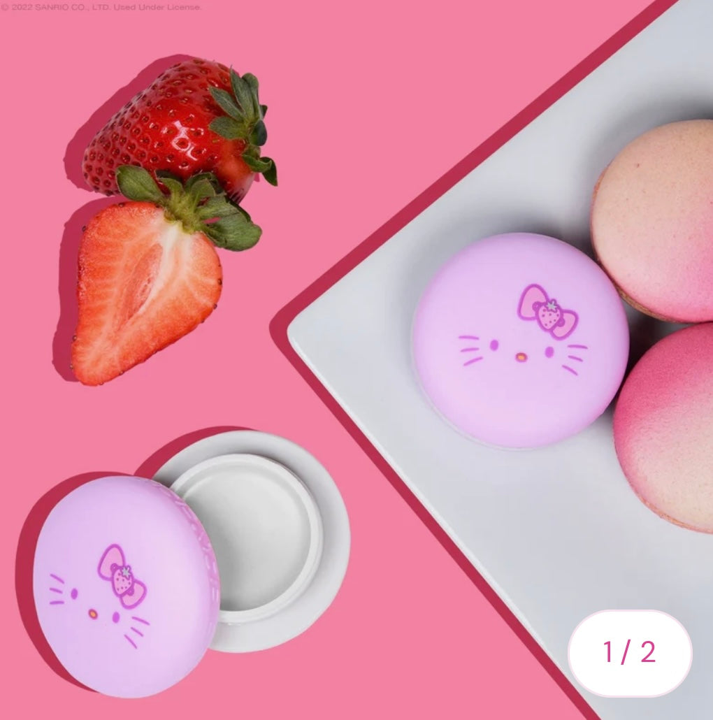 THE CREME SHOP X HELLO KITTY - MACARON LIP BALM - STRAWBERRY ROSE LATTE