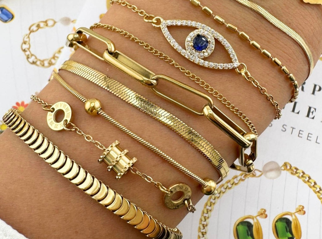 18K Gold Plated Steel “Evil Eye" Bracelet