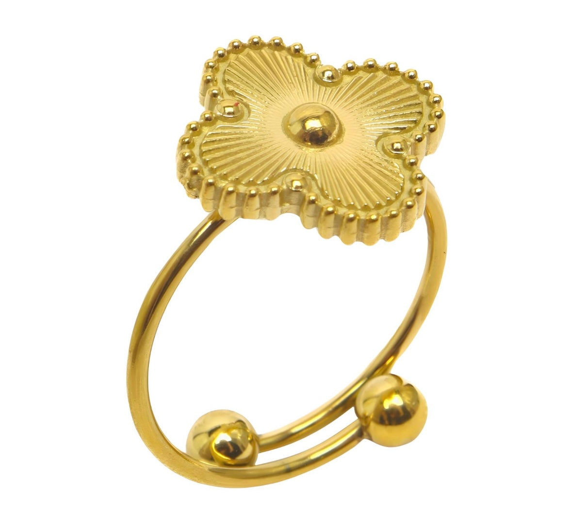 18K Gold Plated Stainless Steel "Four-Leaf Clover” Finger Ring, Intensity