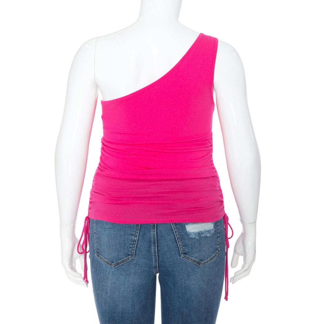 Plus One Shoulder Ruched Tie-Side Tank Top