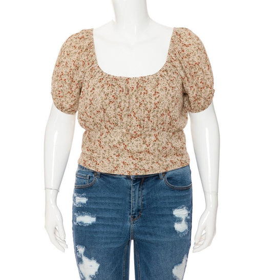 Plus Tie Back Short Puff SLV Crop Top