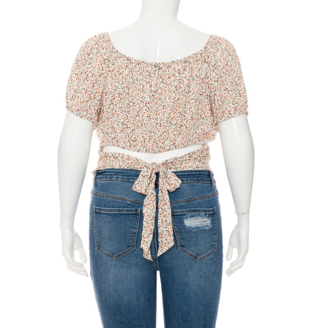 Plus Tie Back Short Puff SLV Crop Top